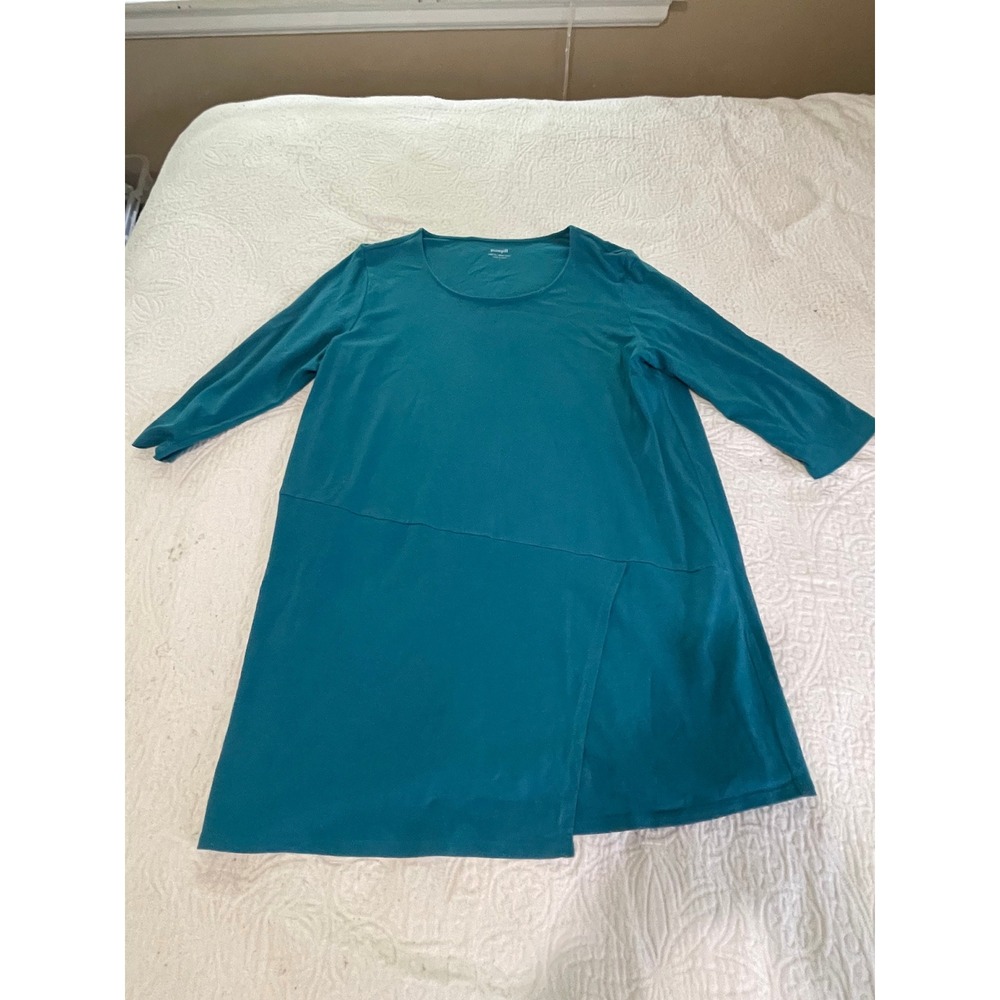 Pure Jill J. Jill Wrap‎ Tunic Teal Blue Green 3/4 Sleeve Cotton Modal Top L